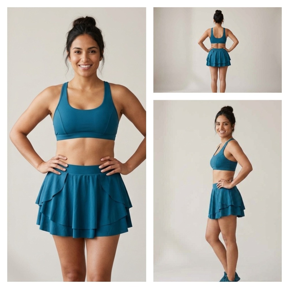 BloomChic Mini Swim Skirt Womens 28 Blue Built-In Breif Ruffle Stretch Pull On